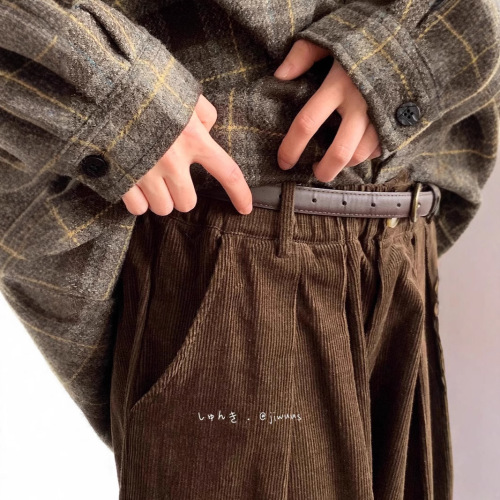 Autumn and Spring Japanese Retro Corduroy Drop Waist Casual Pants for Men Loose Trendy Wide Leg Work Pants