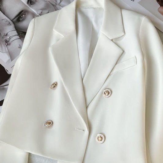 Nuovo cappotto da completo doppio petto in tinta unita versatile dimagrante a maniche corte per capispalla stile donna_voghion.com