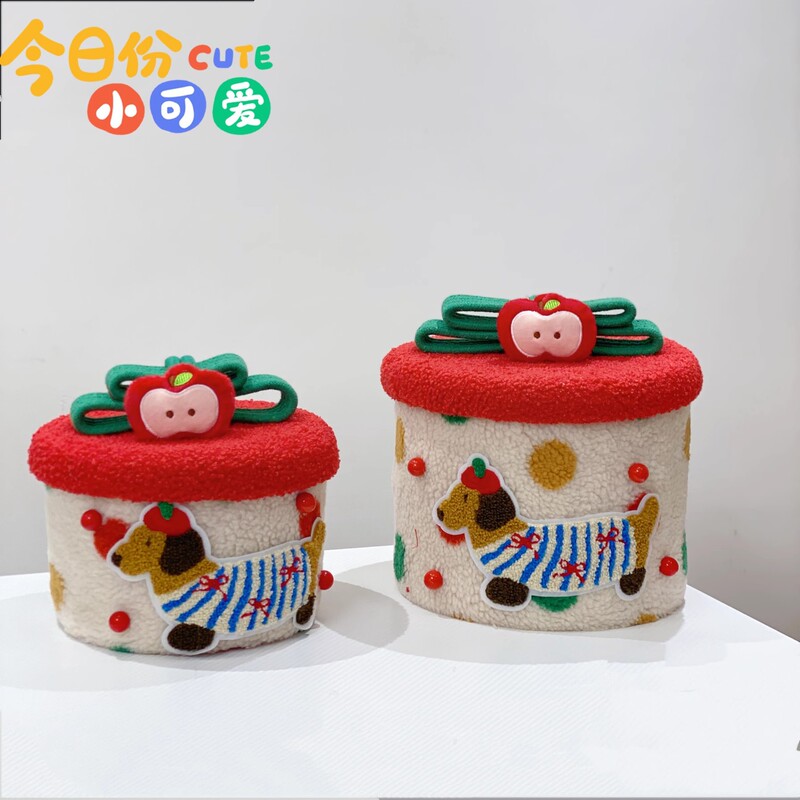 Christmas New Lamb Wool Stripesd Polka Dot Dachshund Storage Bucket Daily Home Desktop Sundries Snack Storage