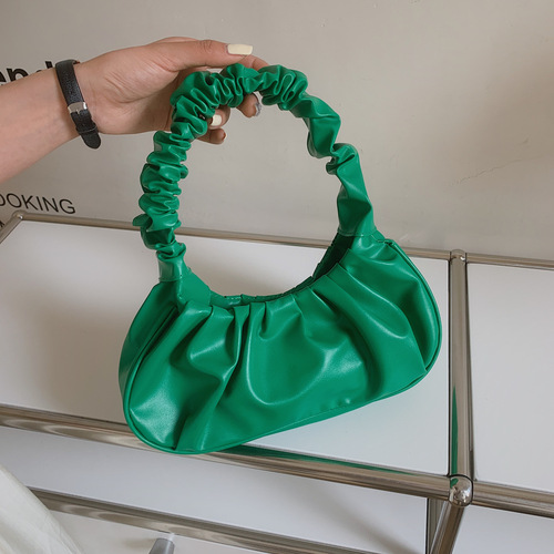 Foreign trade Korean version women's bag  new solid color cloud pleated bag simple women's armpit bag sweet shoulder bag