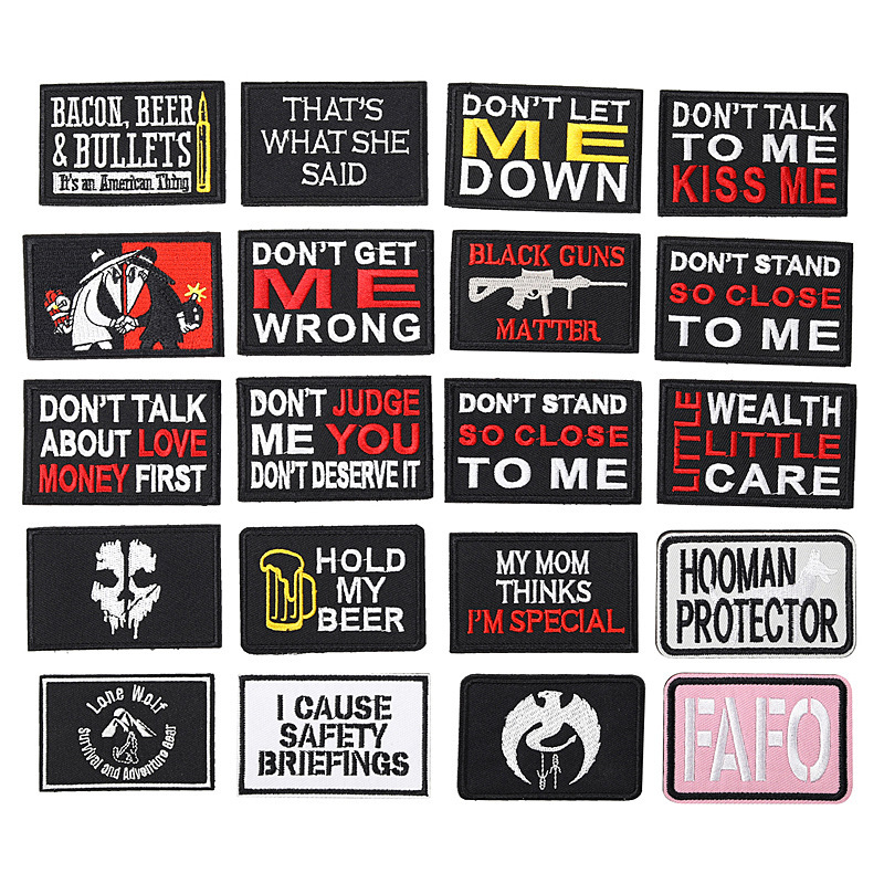 European and American Humorous English Embroidered Velcro with Woolen Hook Outdoor Group Building Clothes Bag Hat Decorative Sticker Morale