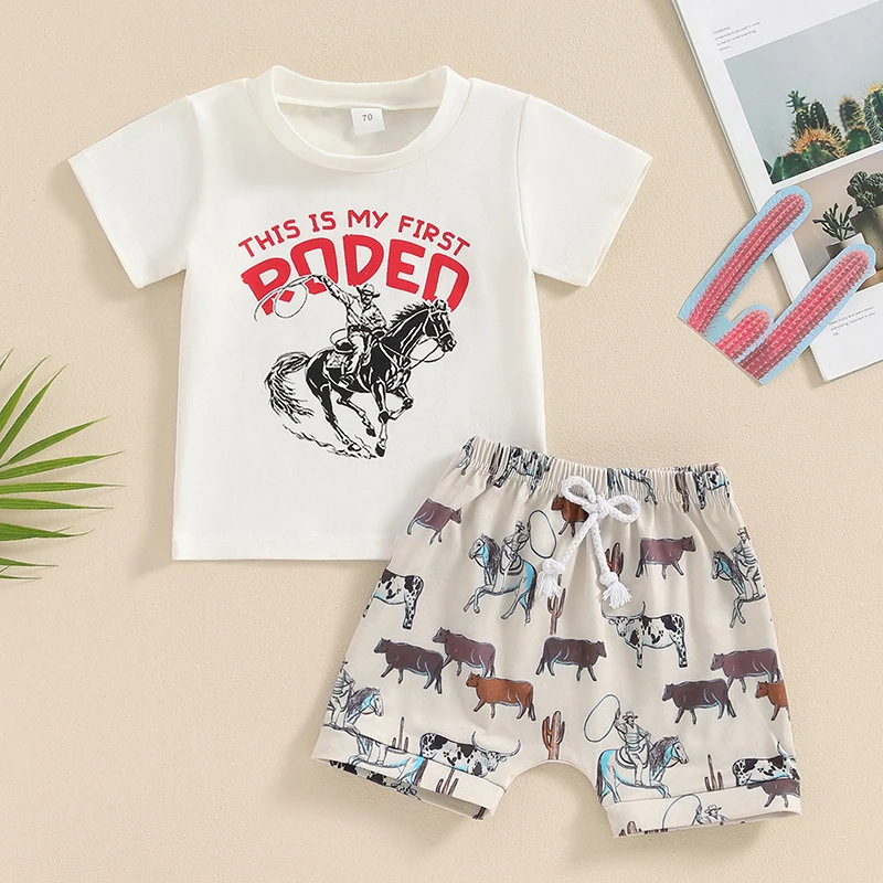 Amazon Children's Wear Boys Summer New Western Element Set Wrangler Printed Short-sleeved Shorts Two-piece Set