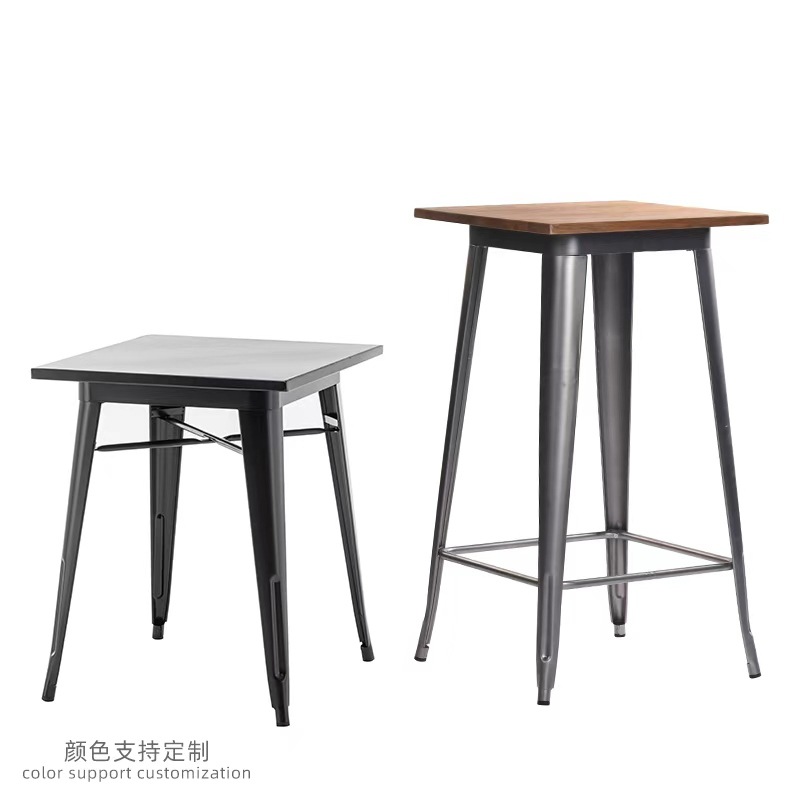 Factory Stock Wholesale Bar Small Counter Table Iron Art High Leg Table Stainless Steel Industrial Style Metal Dining Table Bar Table
