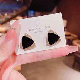 轻奢几何水钻三角形耳环女高级设计感网红同款耳钉耳饰品