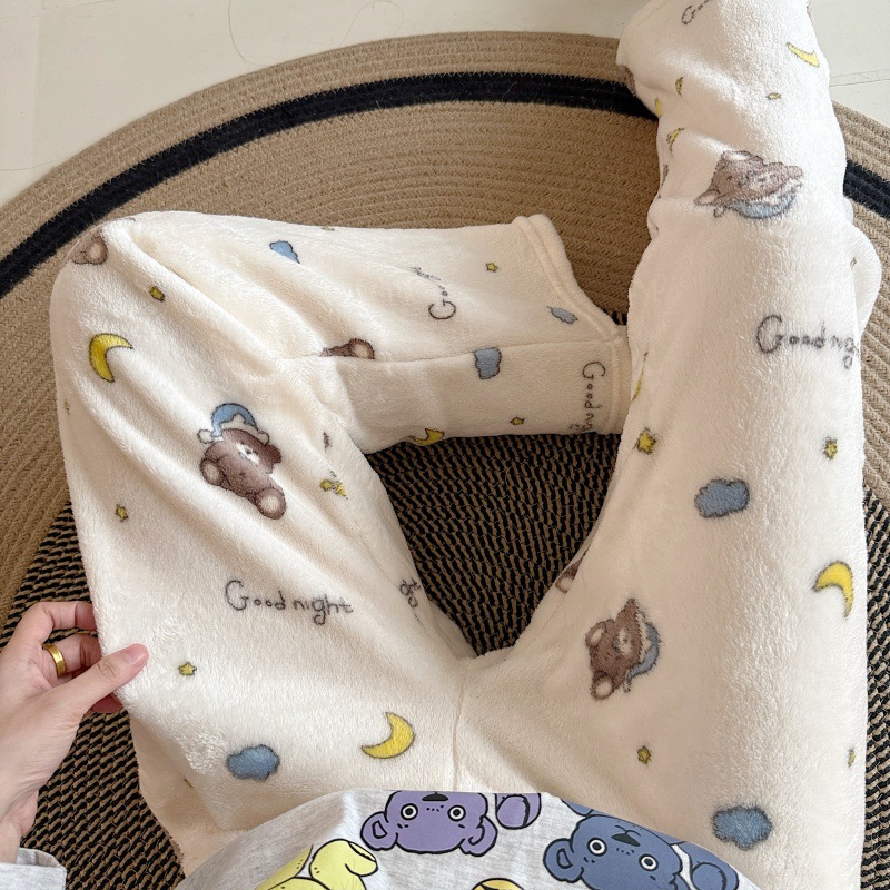 Pantalones de pijama de franela de dibujos animados de otoño y invierno para mujeres con pantalones de lana de coral caliente para estudiantes de lana de invierno para el hogar