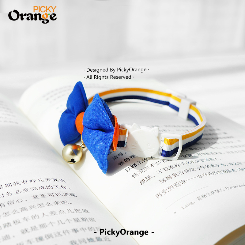 Vòng cổ mèo nơ ba mảnh màu tương phản sọc kiểu Pháp (9).jpg