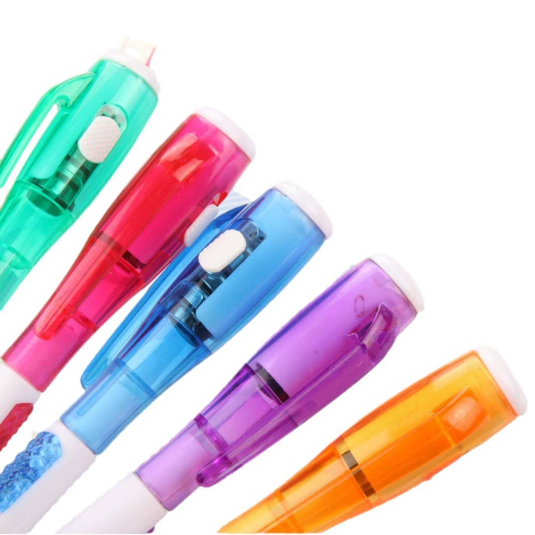 LED flashlight ballpoint pen, cute creative stationery, 13 cm, multicolor LED light