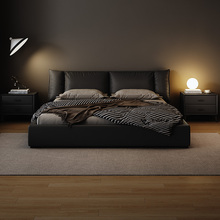 黑色双人床2x2米内嵌真皮床主卧米大床大气意式极简现代简约高端2
