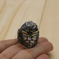 Креативное кольцо с головой животного из стерлингового серебра Monkey King Sun Wukong, мужское открытое кольцо в стиле панк в стиле ретро, тайские серебряные антикварные украшения