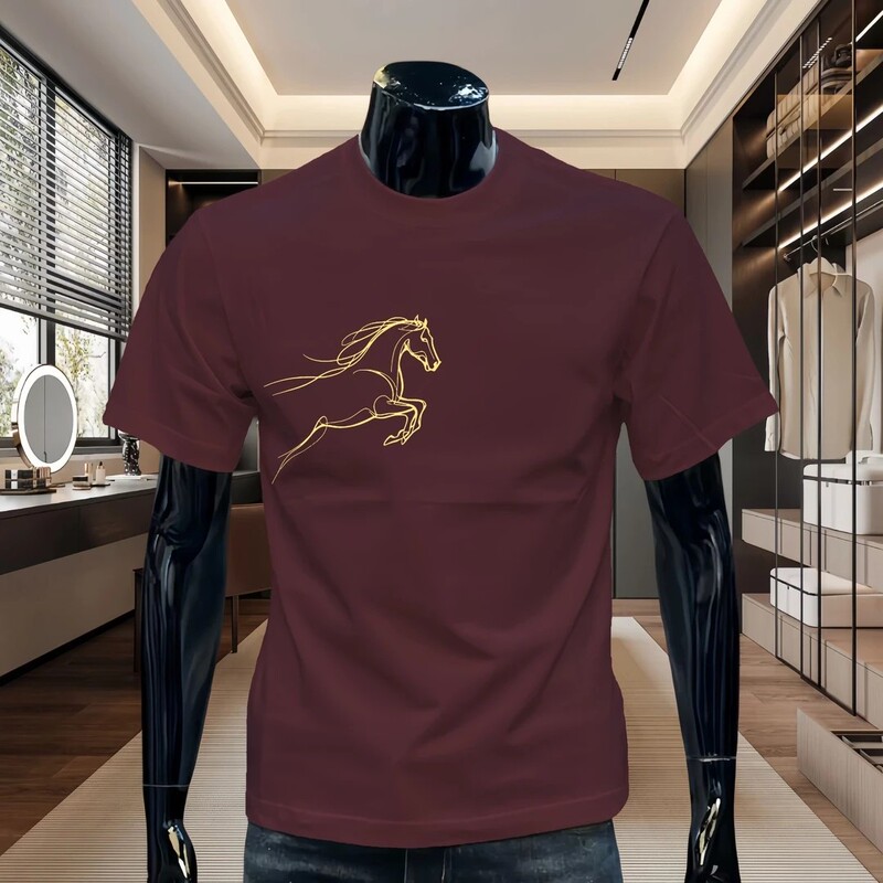 2026 Year of the Horse Red T-Shirt for Men, Short-Sleeve, Large Size, Half-Sleeve, New Year Pure Cotton Men's Top