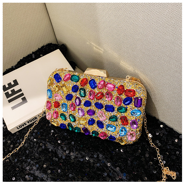 New cross-border full-diamond shiny bags, diamond-encrusted clutch bags, dinner bags, wedding banquet bags, party bags, small square bags and women's bags undefined