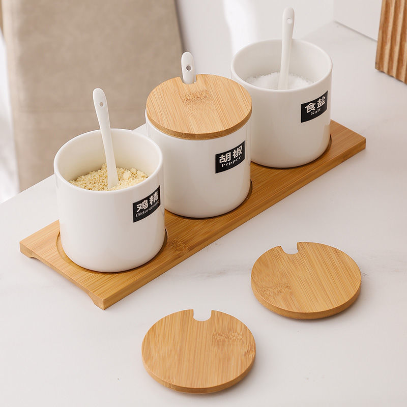 caja de condimento de cerámica doméstica, conjunto combinado de utensilios de cocina, tanque de condimento de sal salina