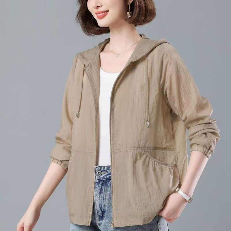 New Style Sun Protection Clothing for Women, Summer Breathable and Lightweight Jacket, Loose Large Size Casual Hooded Sun Protection Clothing for Middle-Aged and Elderly Mothers