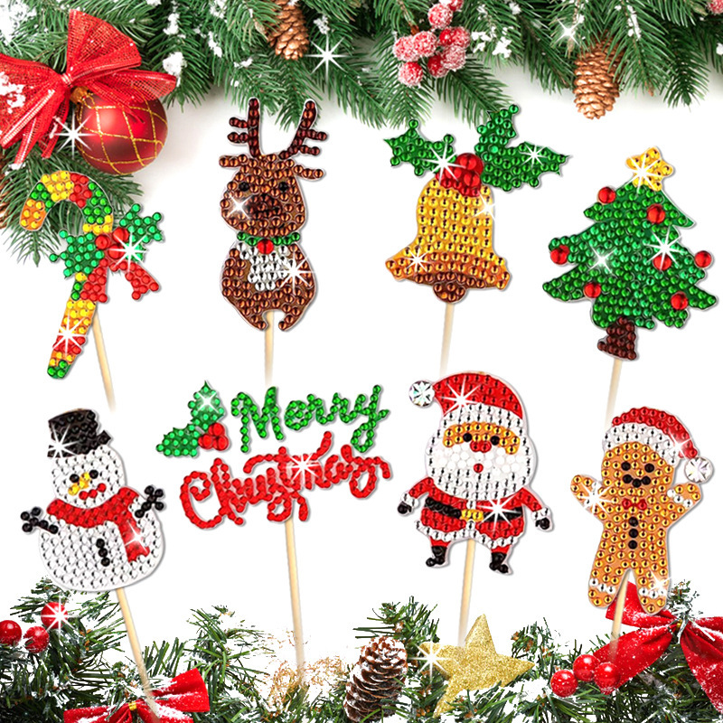 Estacas decorativas para macetas con diseño de flores para decoración de plantas en el hogar y escritorio, fabricante de estacas de jardín hechas a mano con pegatinas de diamantes DIY.