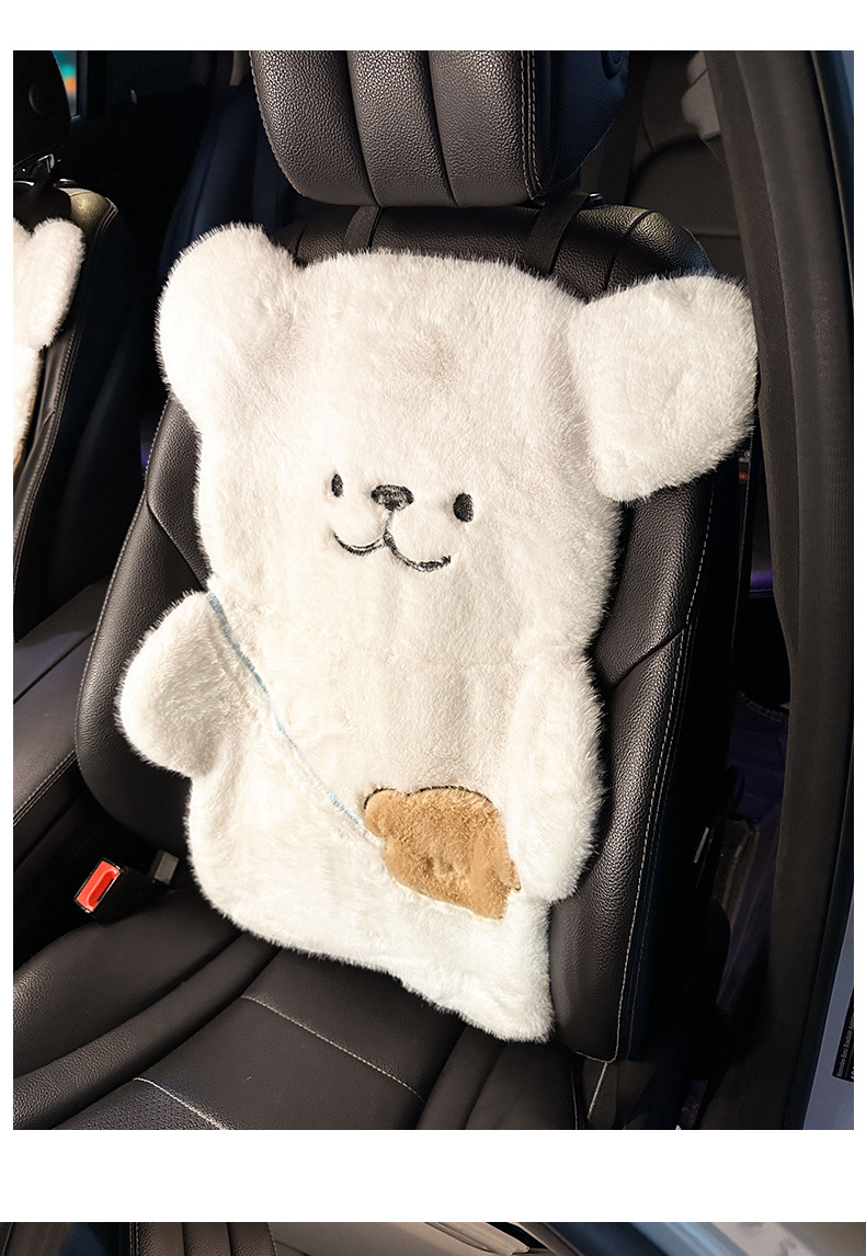 Car Seat Cushion Winter Plush Cartoon Cute Bear Fleece-Lined Thickeneded High-End Rear Single-Piece Seat Cover for Girls