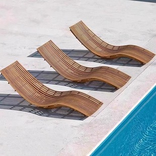 Outdoor Teak Lounge Bed Waterproof and Sunscreen Hotel Villa Swimming Pool Courtyard Ash Wood Outdoor Leisure Solid Wood Lounge Chair