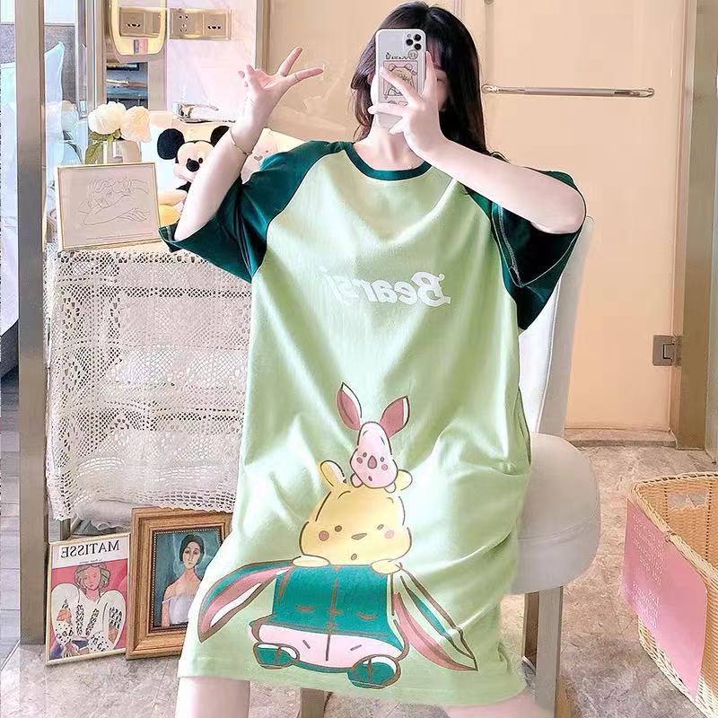Mickey camisón pijamas de mujer suelta de manga corta de dibujos animados más tamaño vestido MIDI primavera y verano se puede usar fuera de la casa desgaste chica