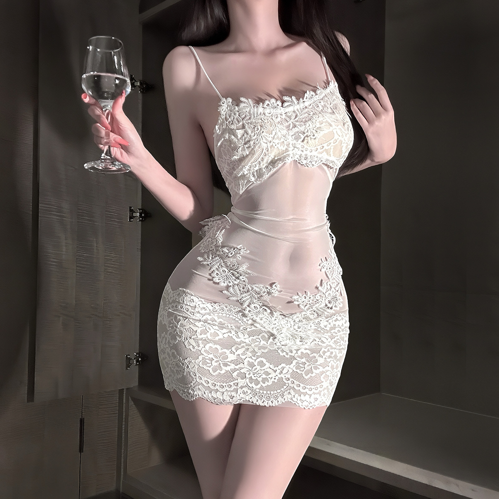 End-Of-Season Pure Desire Mesh Lace Suspender Nightgown See-Through Sexy Intimates Temptation Slim Suspender Nightgown 9105