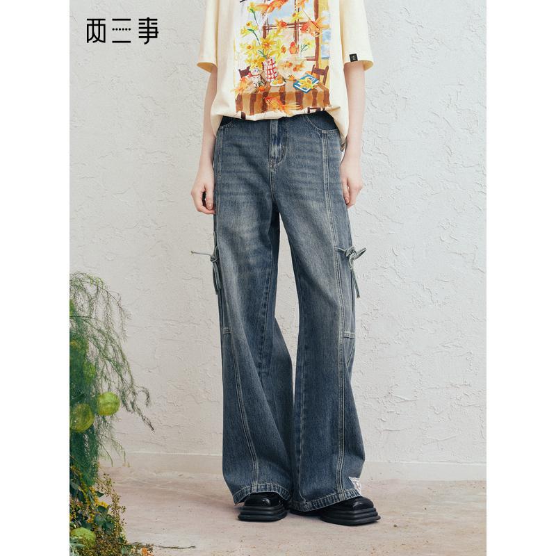 Ayollar uchun Two or Things Stardust Stroll 2026 bahorgi yangi retro galstukli kamonli keng oyoqli jinsi shimlar