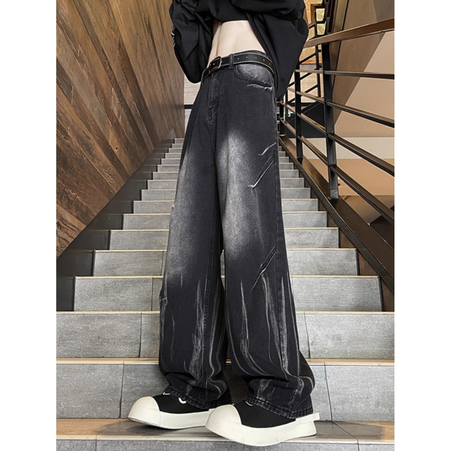 Jeans gradientes estadounidenses para hombres primavera y otoño vibe estilo de diseño de tendencia pantalones lavados con agua pantalones rectos largos