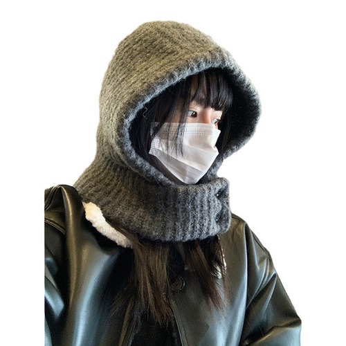 Korean INS style beanie women children's winter hat, knitted warm hat with scarf, one-piece neck protection anti-cold hat for students