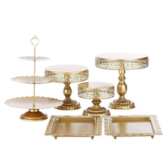 Elegant Gold-Color Hollowed Cake Stand, Modern Minimalist Wedding Celebration Dessert Display, Cake Shop Pastry and Cake Stand Set