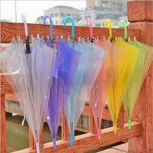 长柄透明伞创意小清新 彩色直杆透明雨伞自动批发 logo广告礼品伞