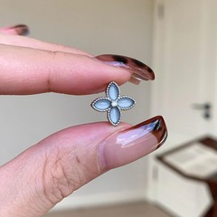 法式小清新通勤蓝色琉璃四叶花女清冷感小众ins风首饰品一套批发