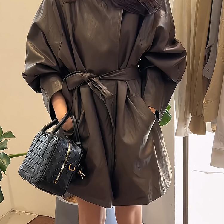感气质炸街减龄中长款皮外套女2025秋季新款法式小个子上衣潮|undefined