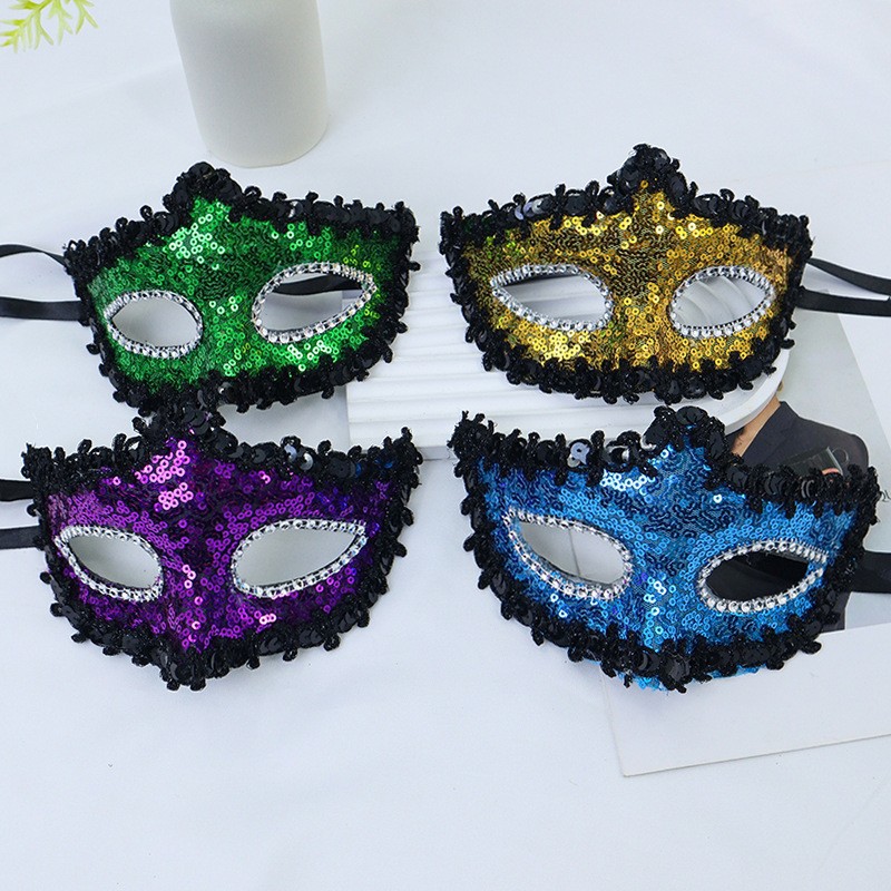 Nuevo cross-border Halloween sequinado baile media cara máscara de fiesta misteriosa sexy vestido de moda damas máscara de ojos