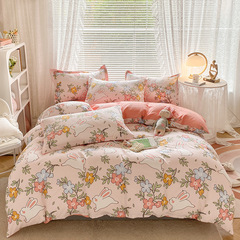 Spring and Autumn Pure Cotton Thick Flocked Quilt Set, All-Cotton Bedding Set for Student Dormitory, Three-Piece Bedding Set