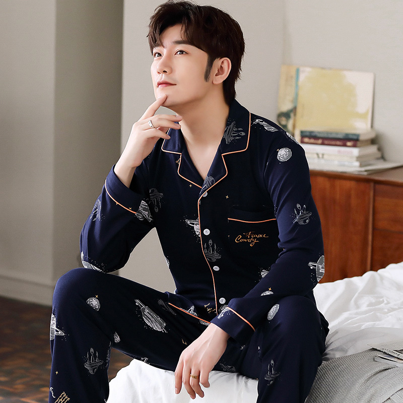 Primavera y otoño 100% algodón de manga larga pijamas de los hombres pueden usar fuera de ocio desgaste del hogar de primavera y verano traje marea