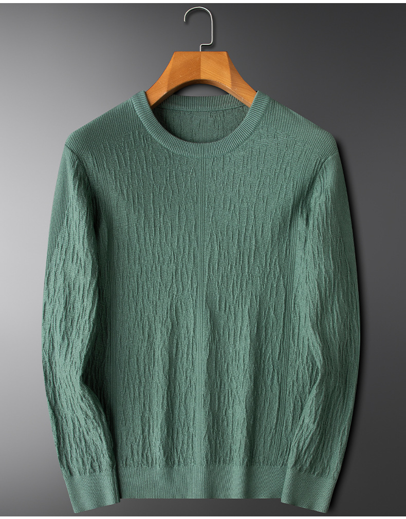Men's Clothing Light Luxury Round Neck Sweater Men's Autumn And Winter New Light Business Slim High End Jacquard Bottoming Sweater Men's Wholesale_voghion.com