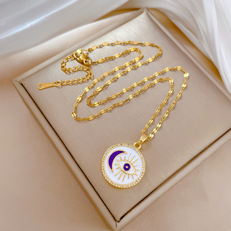 1 Piece Fashion Eye Stainless Steel Copper Plating Zircon Pendant Necklace_colorza_6