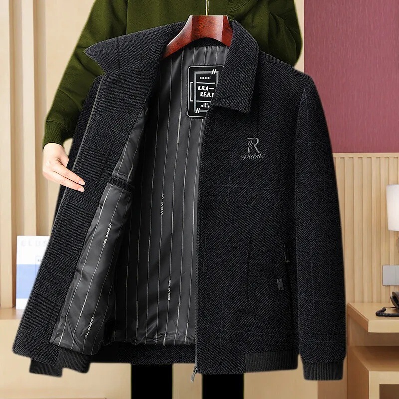 新しい春と秋の薄い中年の男性服のお父さんは中年の男性のボタンのジャケットを着ます。|undefined