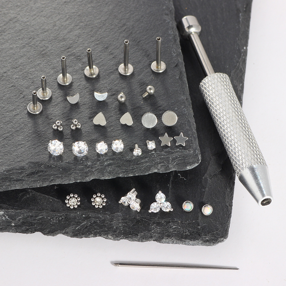 Stainless Steel Nose and Lip Piercing Multi-Piece Set with Replaceable Internal Thread Ends detail image 4