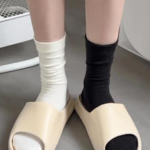 黑白袜子女 四季款中筒袜ins潮纯色棉袜堆堆袜时尚百搭长筒袜