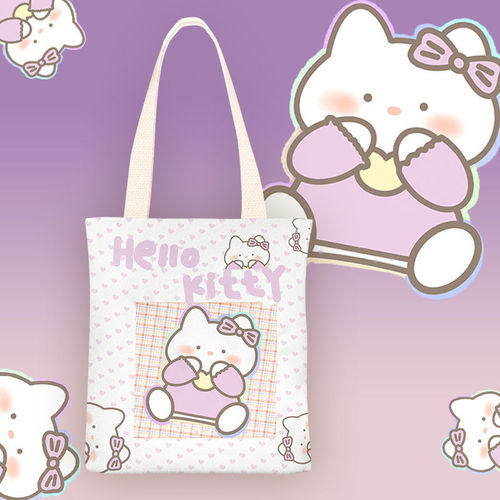 KT Cat Canvas Bag Eco-Friendly Canvas Tote Large Capacity Shoulder Bag Shopping Bag Women's Handbag