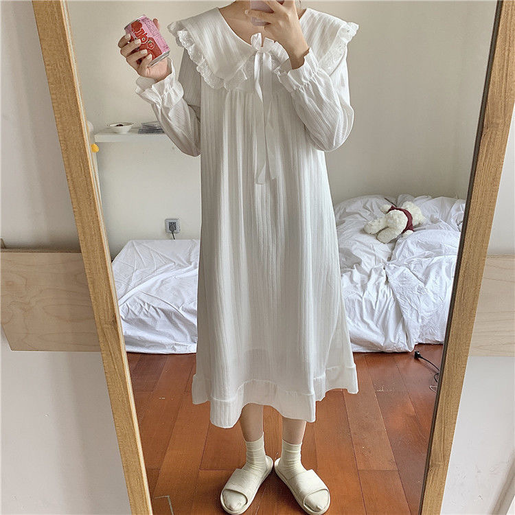 Camisón de manga larga ins estilo Pijamas Mujer primavera y otoño hadas pit corte muñeca collar princesa estilo desgaste del hogar