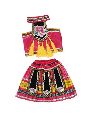 Children's performance costumes for the Dragon Boat Festival, minority ethnic group performance attire, red mountain fruit dance costumes for young girls, Yi ethnic group clothing for girls