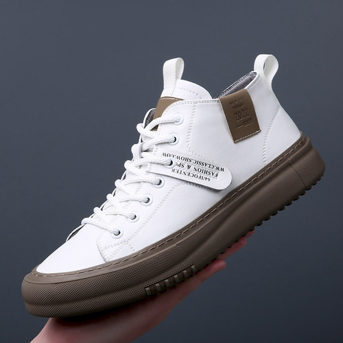 men's shoes autumn and winter new high-top shoes men's mid-top sneaker skate shoes casual leather white shoes fashionable shoes