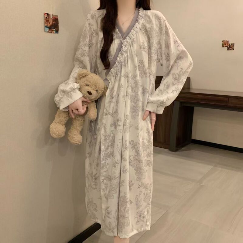 Cloud Cotton Long Nightgown for Women, V-Neck, Spring and Summer, Monet Garden New Style Sleepwear, Bathrobe, Sauna Loungewear Cloud Cotton Long Nightgown for Women, V-Neck, Spring and Summer, Monet Garden New Style Sleepwear, Bathrobe, Sauna Loungewear