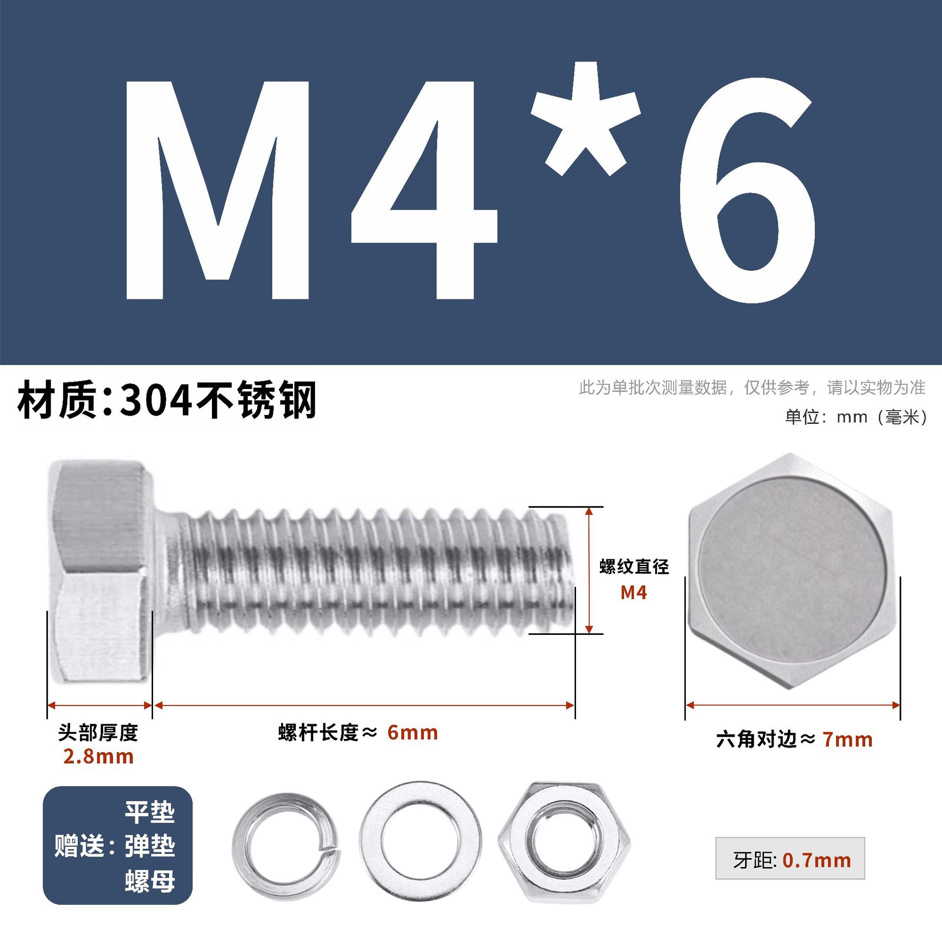 304 acero inoxidable tuerca perno hexagonal conjunto de accesorios de almohadilla de resorte M3M4M5M6M12 image 22
