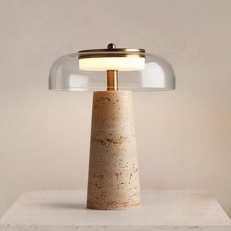 Nordic Simple Table Lamp Yellow Travertine High-End Italian Bedroom Study Bedside Lamp Hotel B&B Decorative Table Lamp
