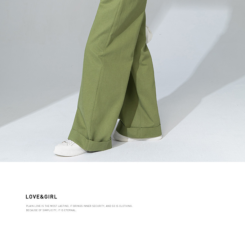 Quần tây nữ ống đứng cạp cao dáng suông dài chấm đất chất Tencel cotton — Xanh bơ chi tiết 20