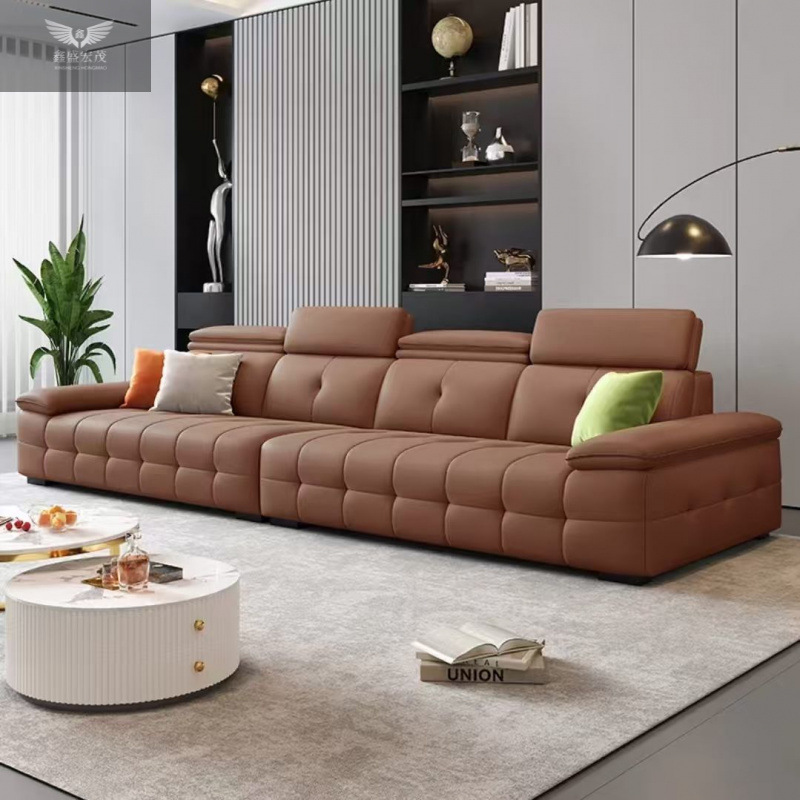Sofá de cuero de alta gama estilo Meihaoxuan, marco de madera, relleno suave y duro moderado, imprescindible para la sala de estar