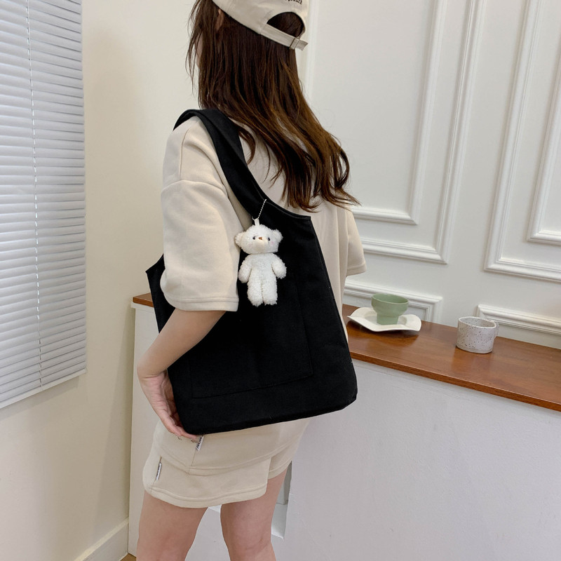 おしゃれでシンプルなキャンバスバッグ通勤外出純色ハンドバッグins風百合シングルバッグ大容量収納バッグ|undefined