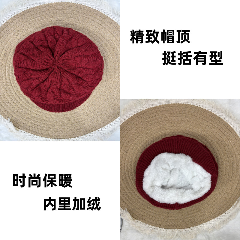 跨境新款羊绒鸭舌帽子冬季加绒加厚保暖毛线帽女士护耳防寒针织帽|undefined