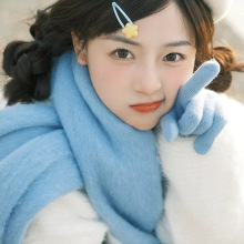韩系氛围感雾蓝色围巾女秋冬季2026新款保暖防寒护颈围脖学生披肩