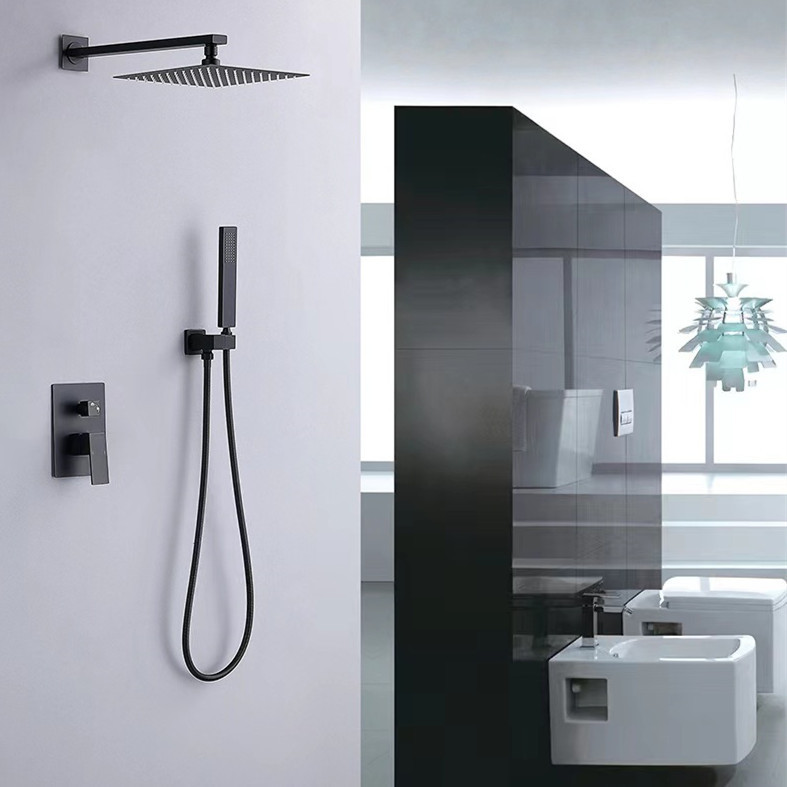 Juego de ducha de ducha negro oscuro frío y caliente en la pared techo de baño de comercio exterior válvula mezcladora de agua de baño de hotel